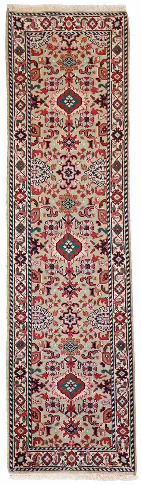 W 2.7 L 9.6 Mahal Runner 100% Wool Hand-Woven Geometric Design - 53563