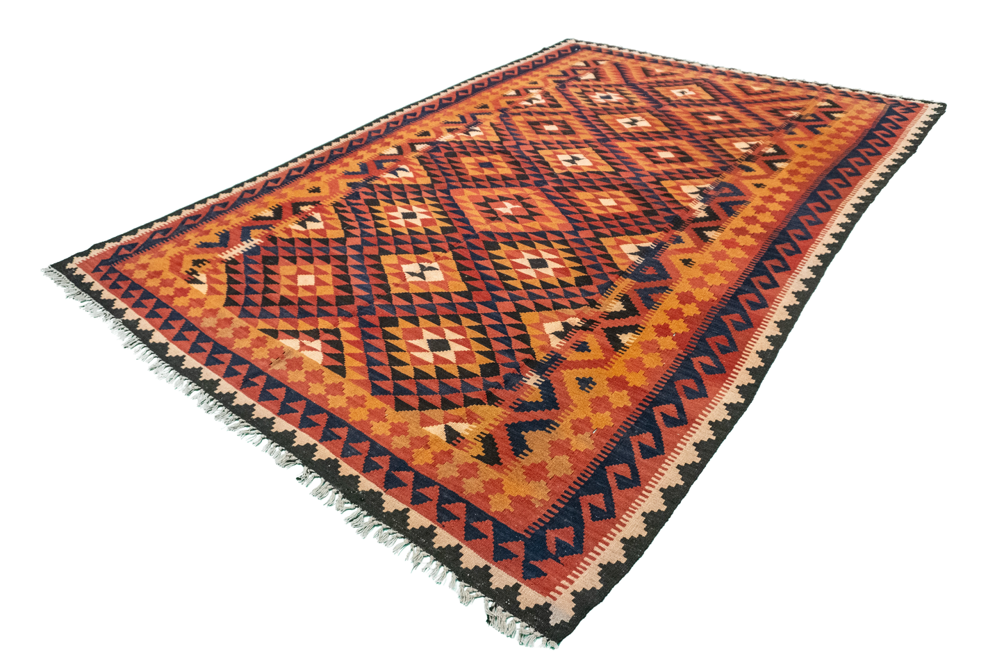 W 6.6 - L 9.9 - Kilim Wool Geometric Rectangle - Finest Hand-Made Quality Wool - 53571
