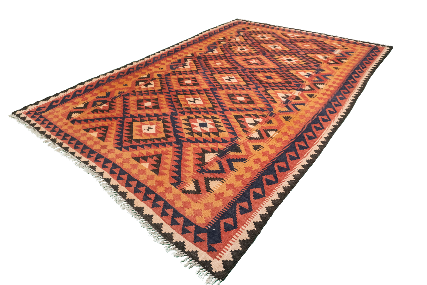 W 6.6 - L 9.9 - Kilim Wool Geometric Rectangle - Finest Hand-Made Quality Wool - 53571