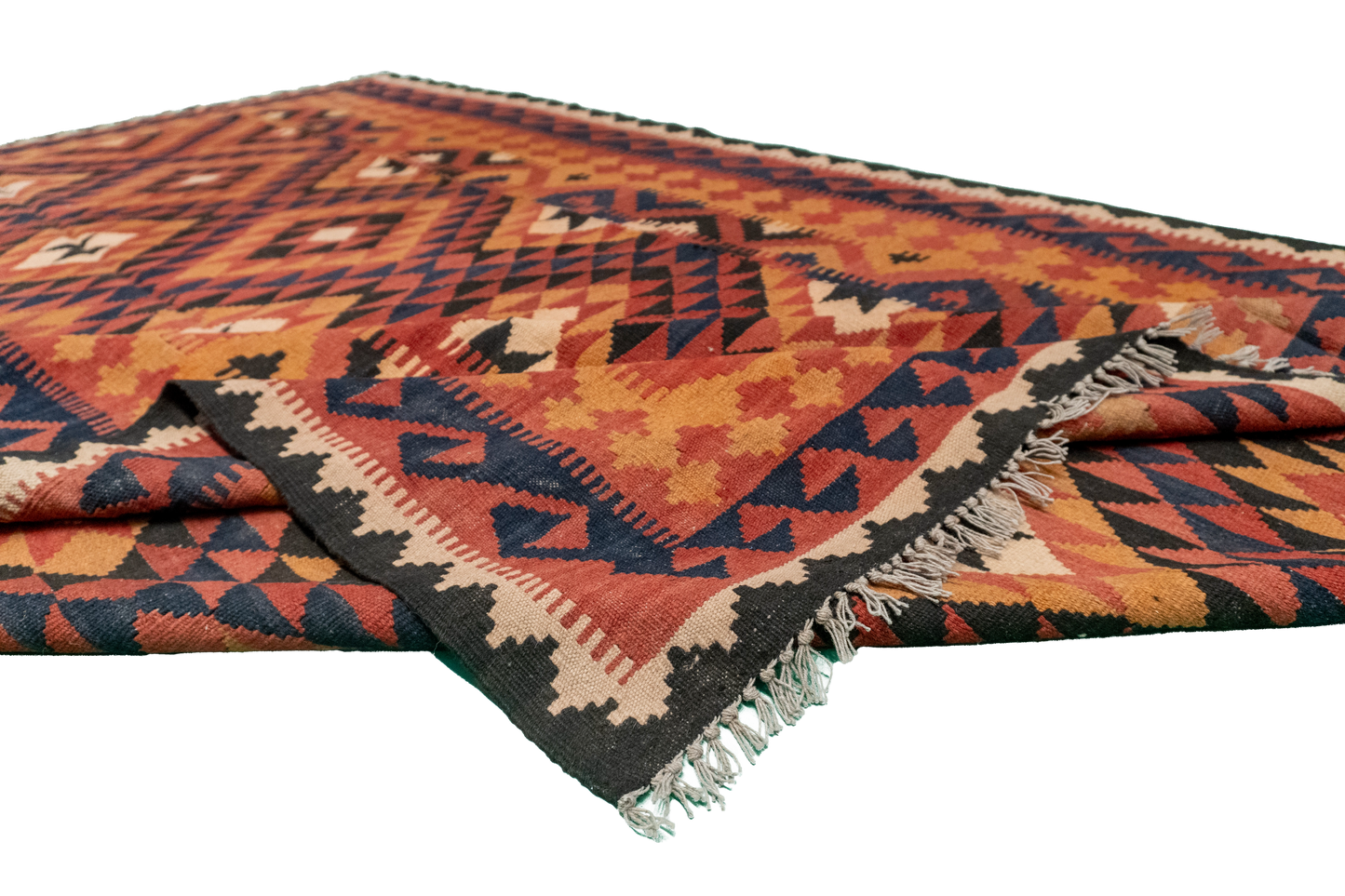W 6.6 - L 9.9 - Kilim Wool Geometric Rectangle - Finest Hand-Made Quality Wool - 53571
