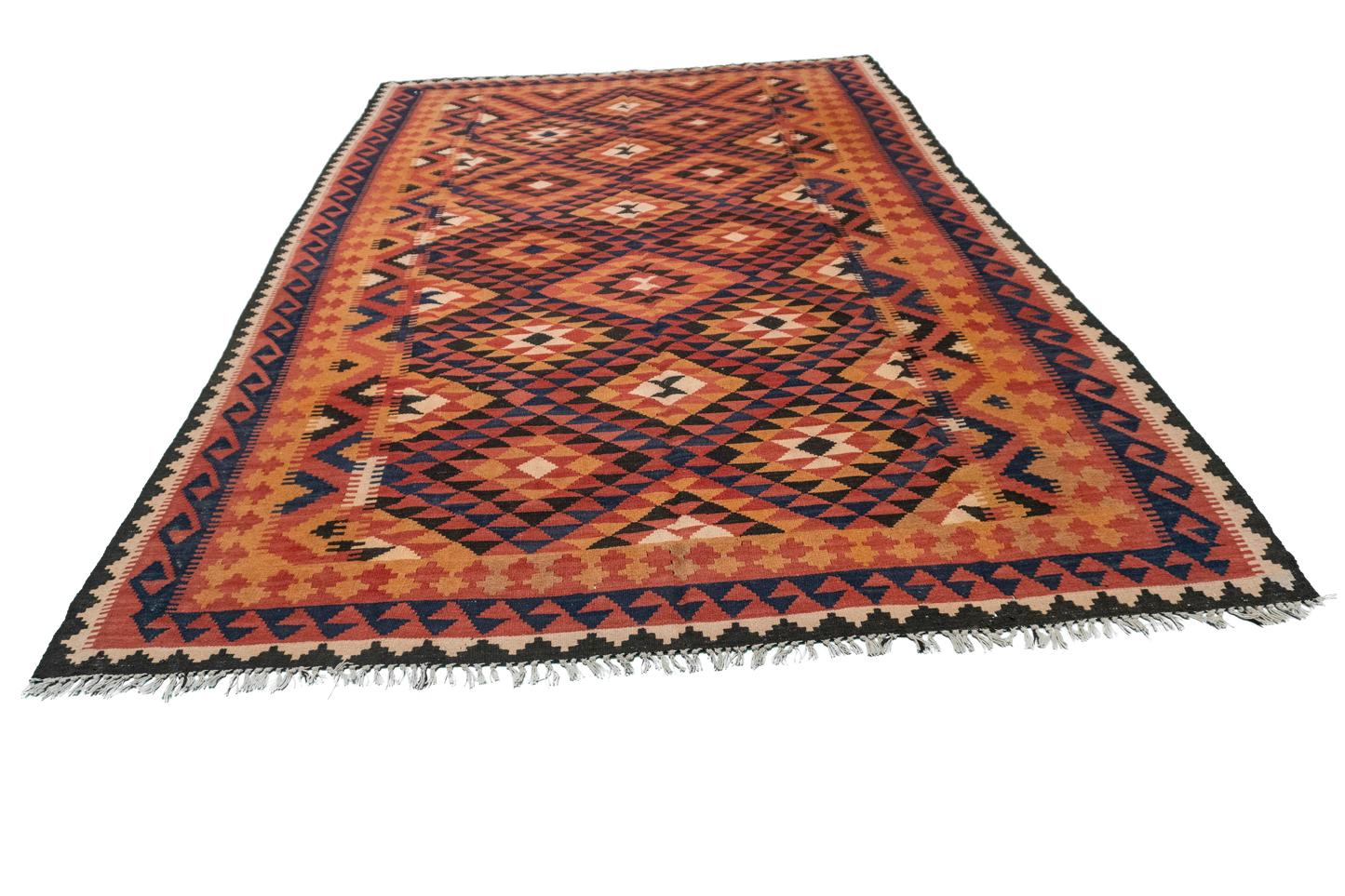 W 6.6 - L 9.9 - Kilim Wool Geometric Rectangle - Finest Hand-Made Quality Wool - 53571