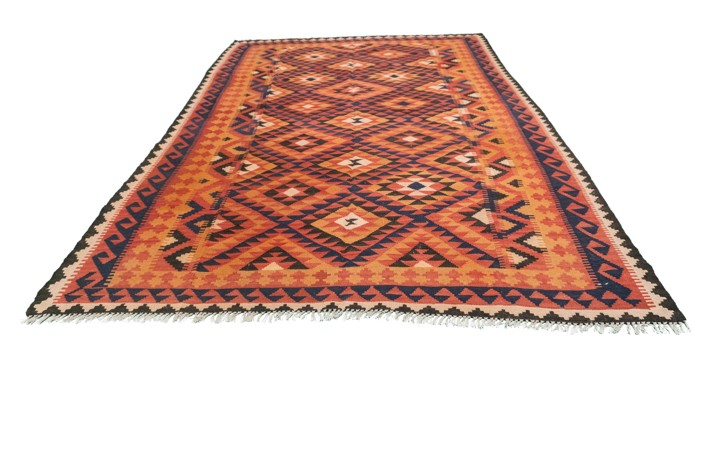 W 6.6 - L 9.9 - Kilim Wool Geometric Rectangle - Finest Hand-Made Quality Wool - 53571