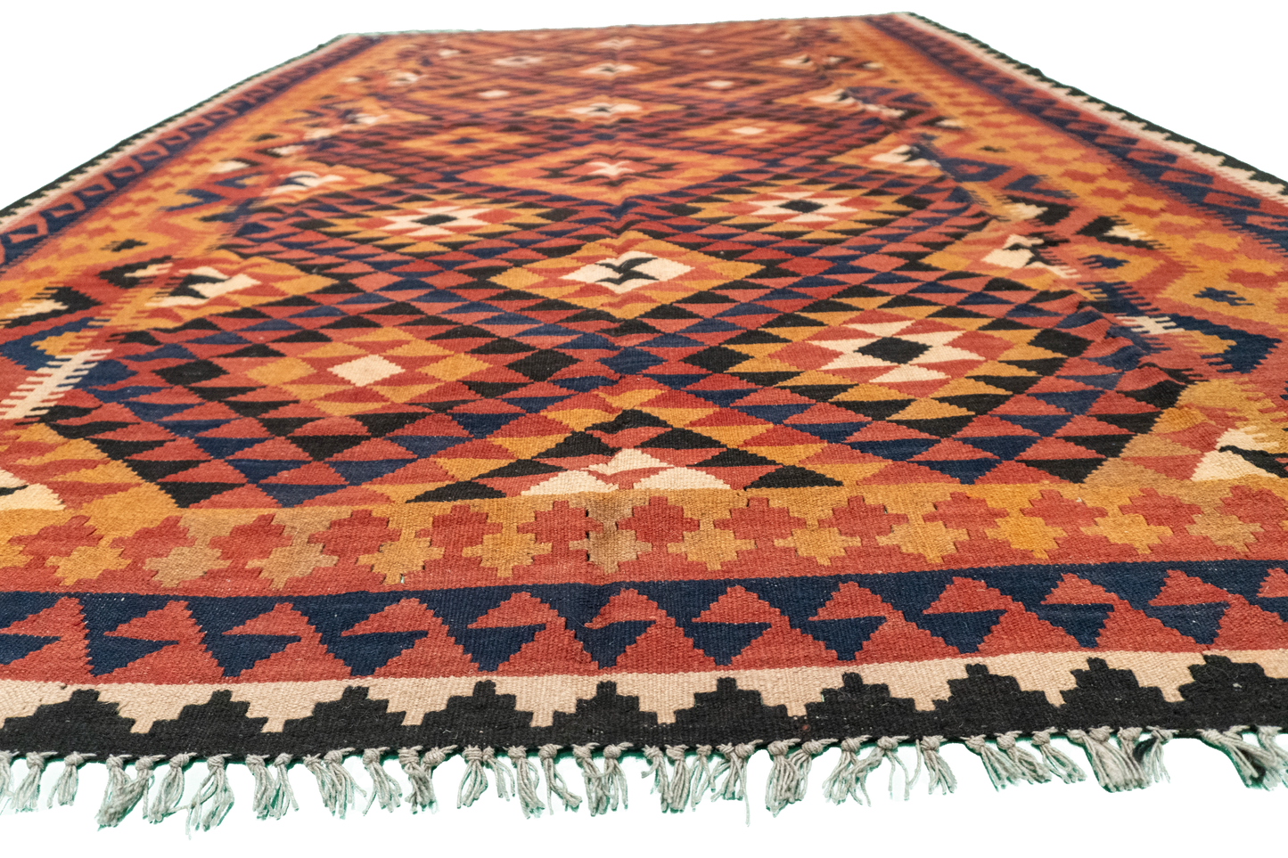 W 6.6 - L 9.9 - Kilim Wool Geometric Rectangle - Finest Hand-Made Quality Wool - 53571