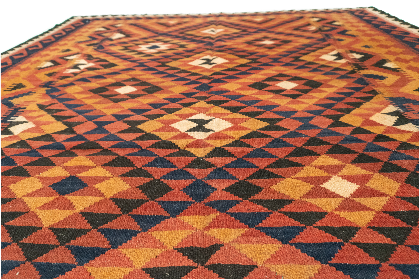 W 6.6 - L 9.9 - Kilim Wool Geometric Rectangle - Finest Hand-Made Quality Wool - 53571