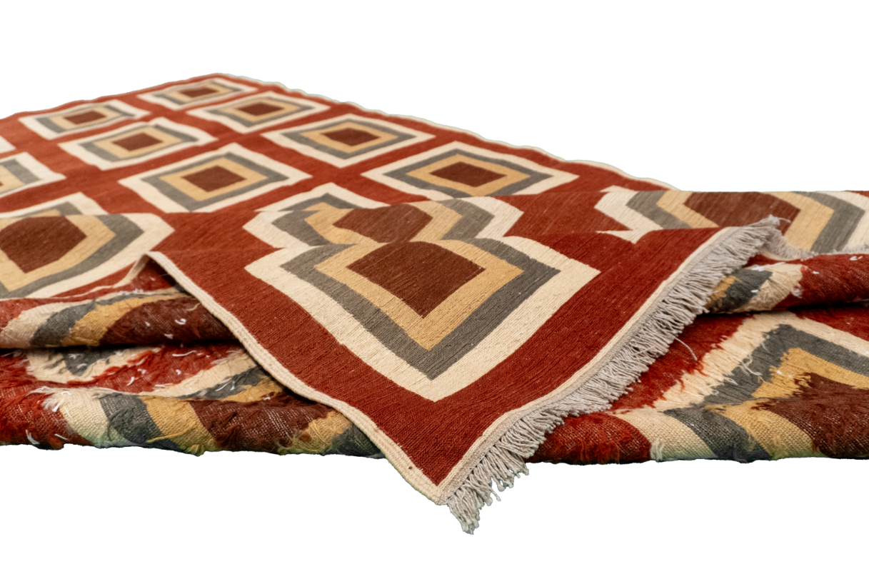 W 5.6 L 8.7 Sumak 100% Wool Hand-Woven Geometric Design - 54026