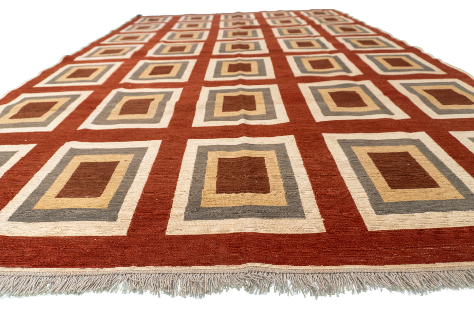 W 5.6 L 8.7 Sumak 100% Wool Hand-Woven Geometric Design - 54026