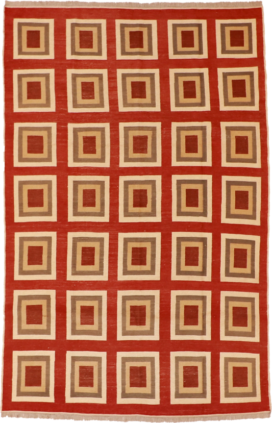 W 5.6 L 8.7 Sumak 100% Wool Hand-Woven Geometric Design - 54026