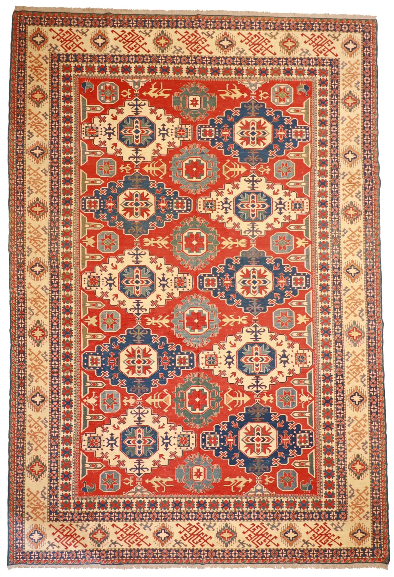 10.4 x 15.4 - Sumak Fine Geometric Rectangle - Finest Hand-Knotted Quality Wool — 54126