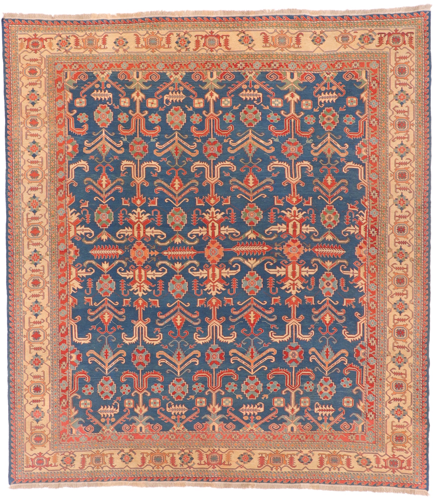 W 9.1 L 12 Soumak 100% Wool Hand-Woven Geometric Design - 54129