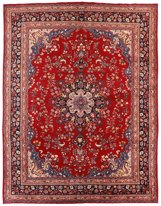 W 9.10 L 12.10 Mashad 100% Wool Hand-Woven Floral Design - 54168