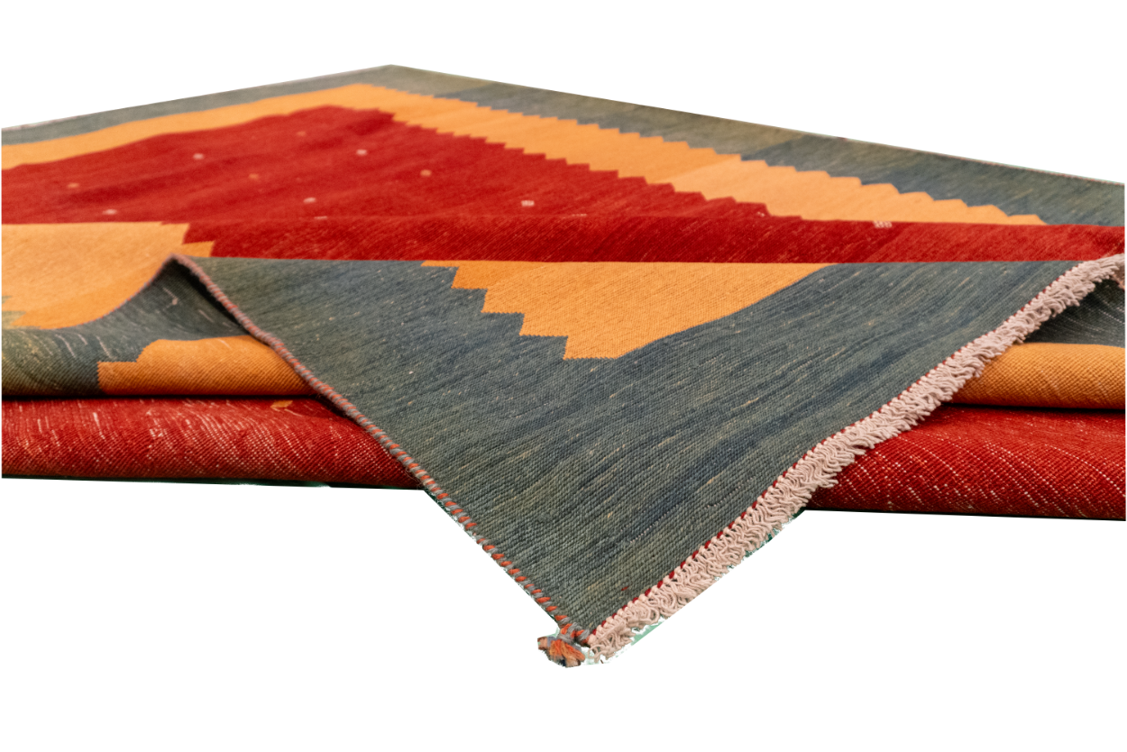 W 7.8 L 10.6 Sumak 100% Wool Hand-Woven Geometric Design - 54184