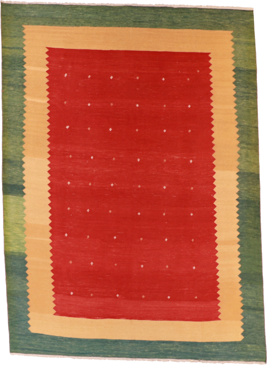 W 7.8 L 10.6 Sumak 100% Wool Hand-Woven Geometric Design - 54184