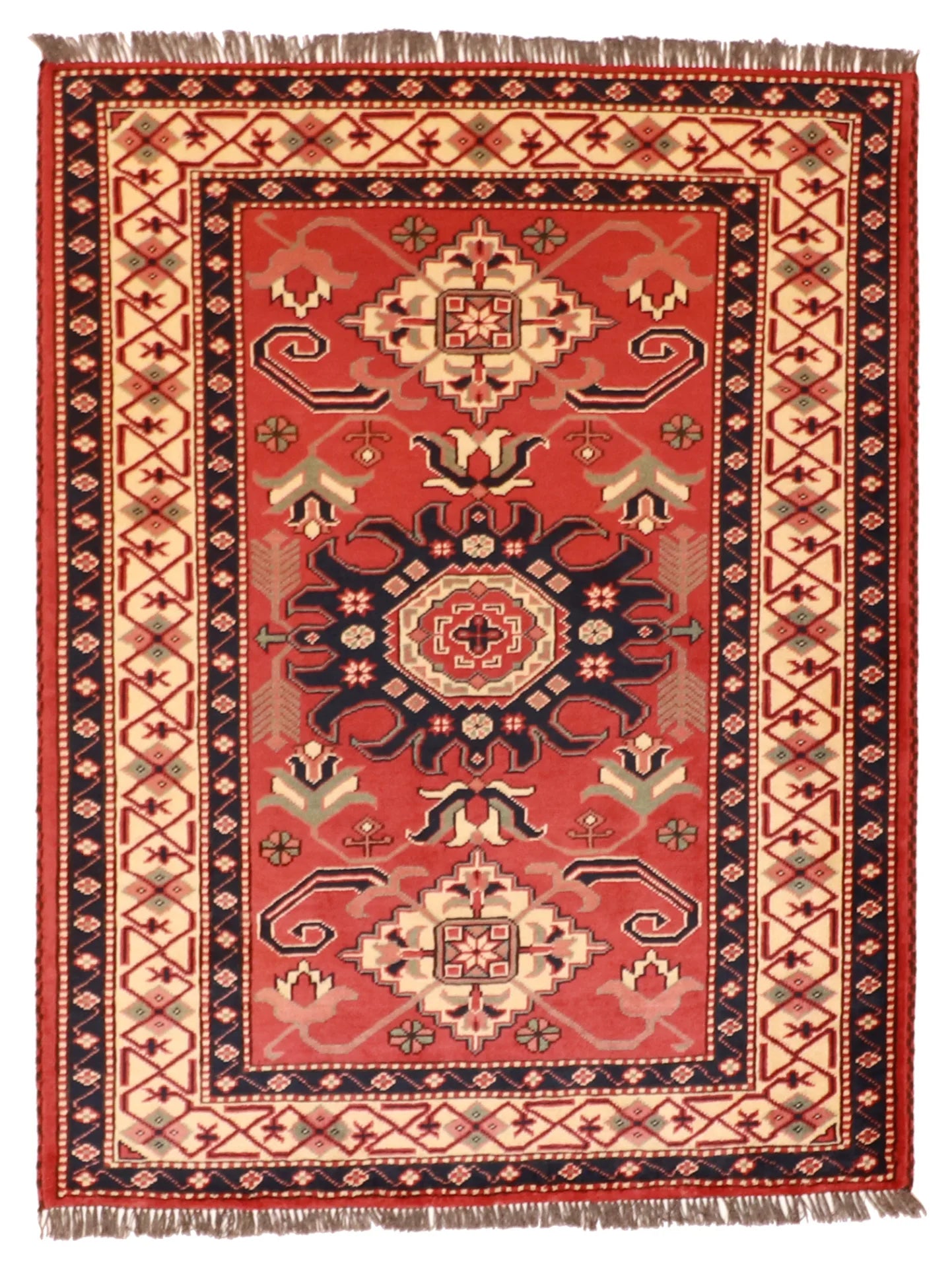 W 3.6 - L 4.10 - Ahar Wool Geometric Rectangle - Finest Hand-Knotted Quality Wool - 54356