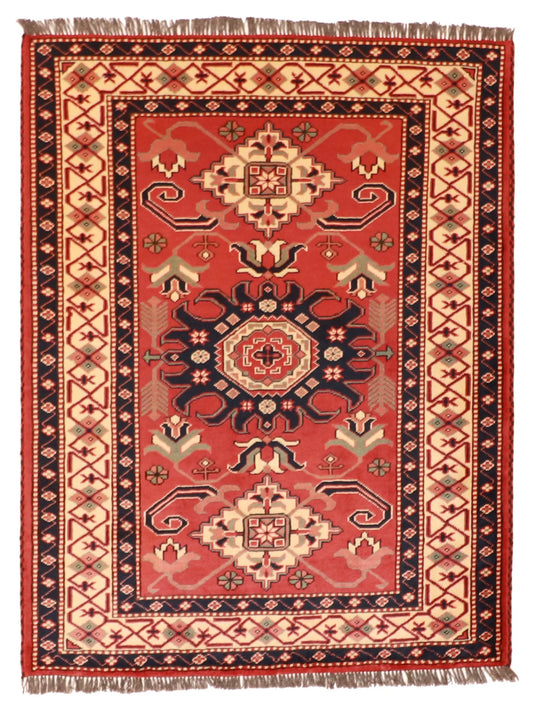 W 3.6 - L 4.10 - Ahar Wool Geometric Rectangle - Finest Hand-Knotted Quality Wool - 54356