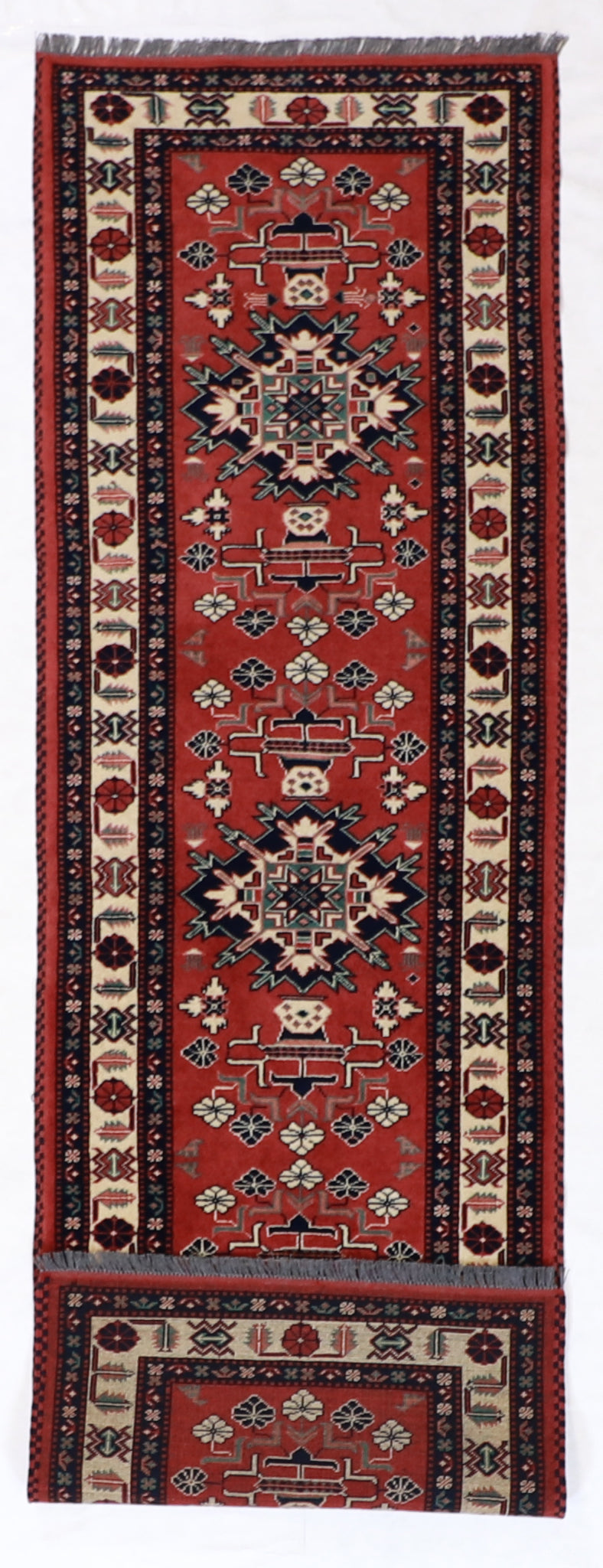 W 2.10 L 9.5 Gashgaie Runner 100% Wool Handmade Geometric Design - 54367