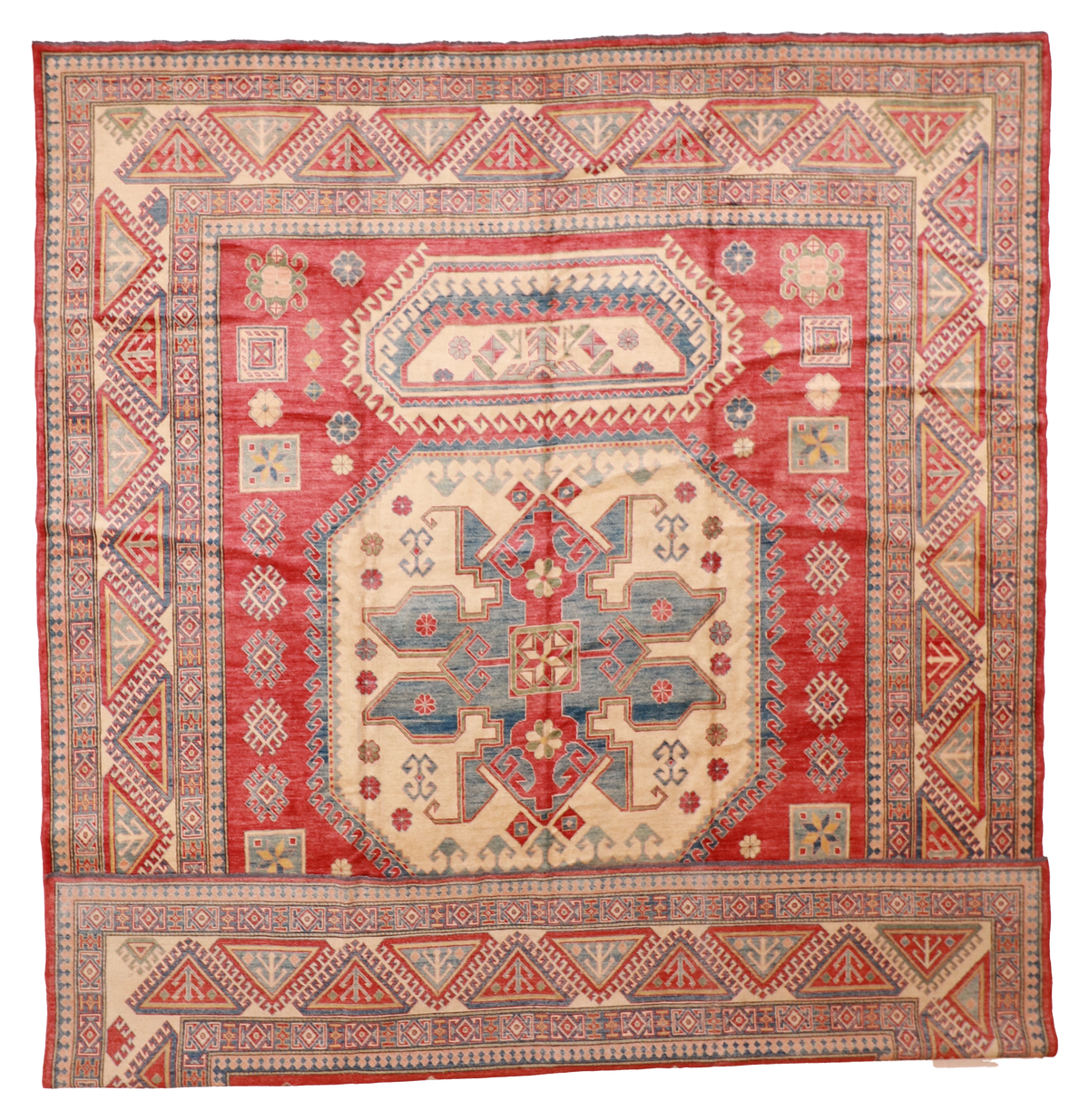 W 11.5 L 14.1 Caucasian 100% Wool Hand-Woven Geometric Design - 54400