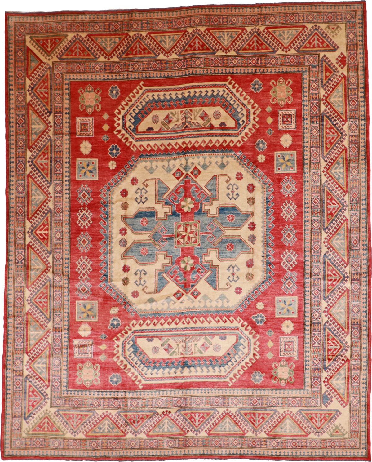 W 11.5 L 14.1 Caucasian 100% Wool Hand-Woven Geometric Design - 54400