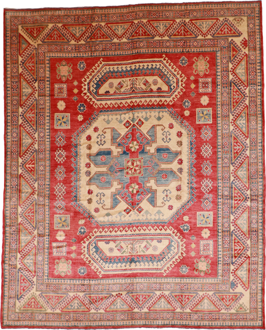 W 11.5 L 14.1 Caucasian 100% Wool Hand-Woven Geometric Design - 54400