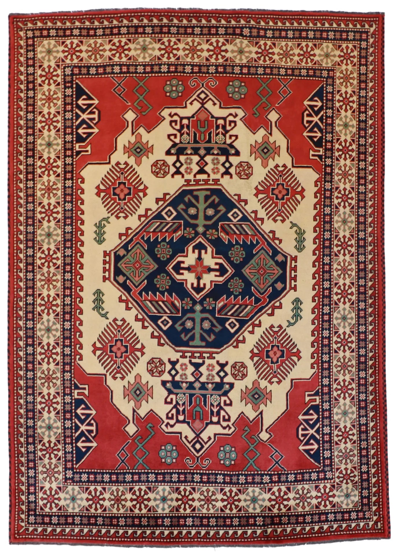 W 5.1 - L 7.3 - Kurdish Fine/Wool Geometric Rectangle - Hand Woven Rug - 54444
