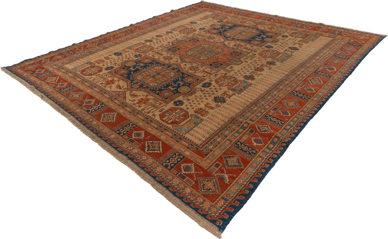 W 8.2 L 9.4 Baluch 100% Wool Hand-Woven Geometric Design - 54529