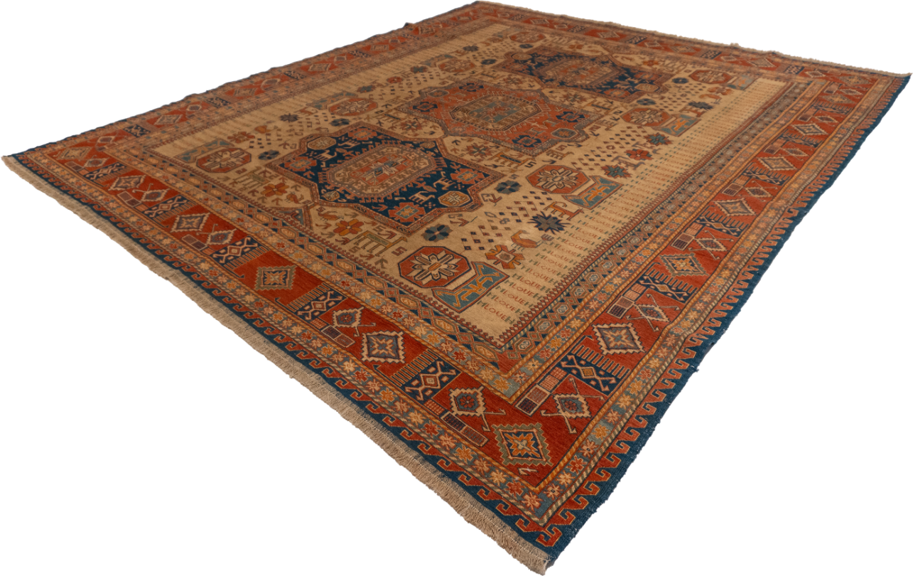 W 8.2 L 9.4 Baluch 100% Wool Hand-Woven Geometric Design - 54529