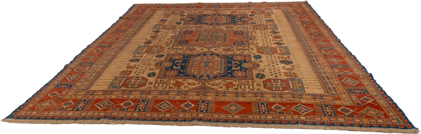 W 8.2 L 9.4 Baluch 100% Wool Hand-Woven Geometric Design - 54529