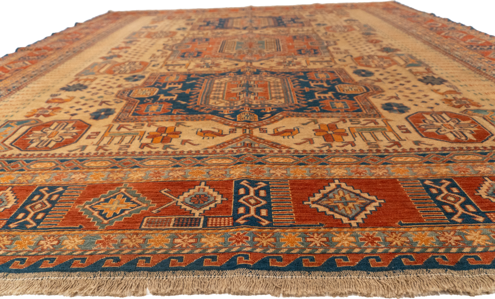 W 8.2 L 9.4 Baluch 100% Wool Hand-Woven Geometric Design - 54529