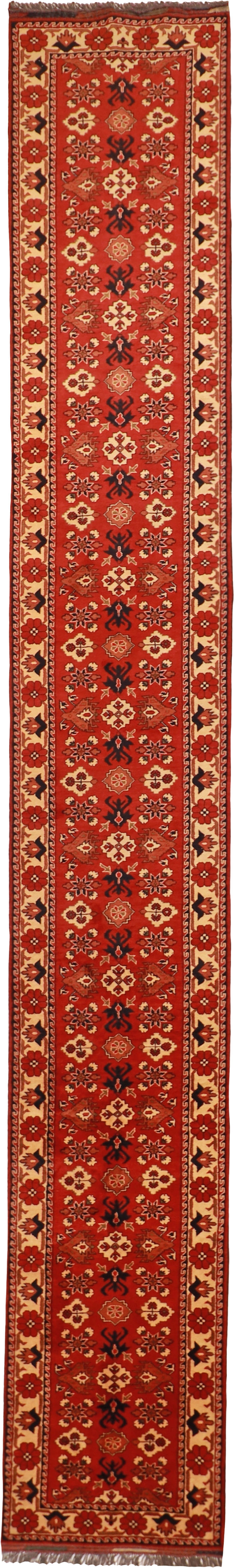 W 2.1 L 19.3 Afshar Runner 100% Wool Hand-Woven Geometric Design - 54585