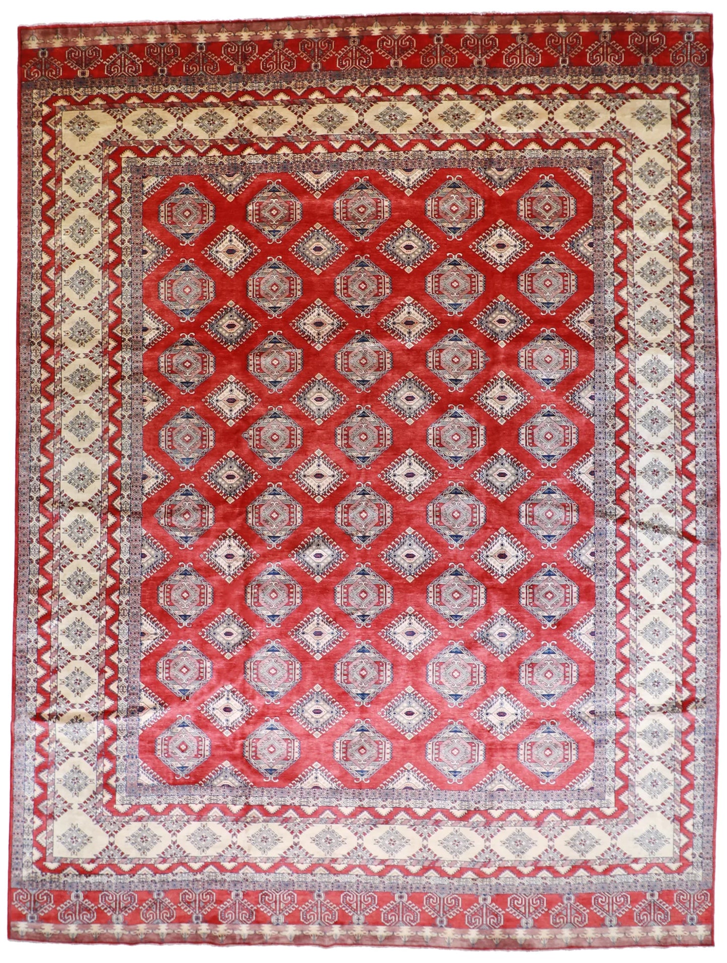 Oversized - Tekeh Fine/Wool Geometric Rectangle - Finest Hand-Knotted Quality Wool — 54830