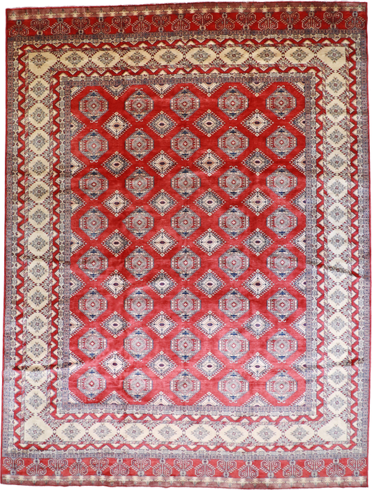 W 12 L 16 Tekeh 100% Wool Hand-Woven Geometric Design - 54830