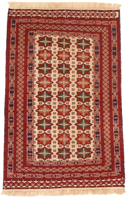 W 3.9 L 6.5 Gashgai 100% Wool Hand-Woven Geometric Design - 54979