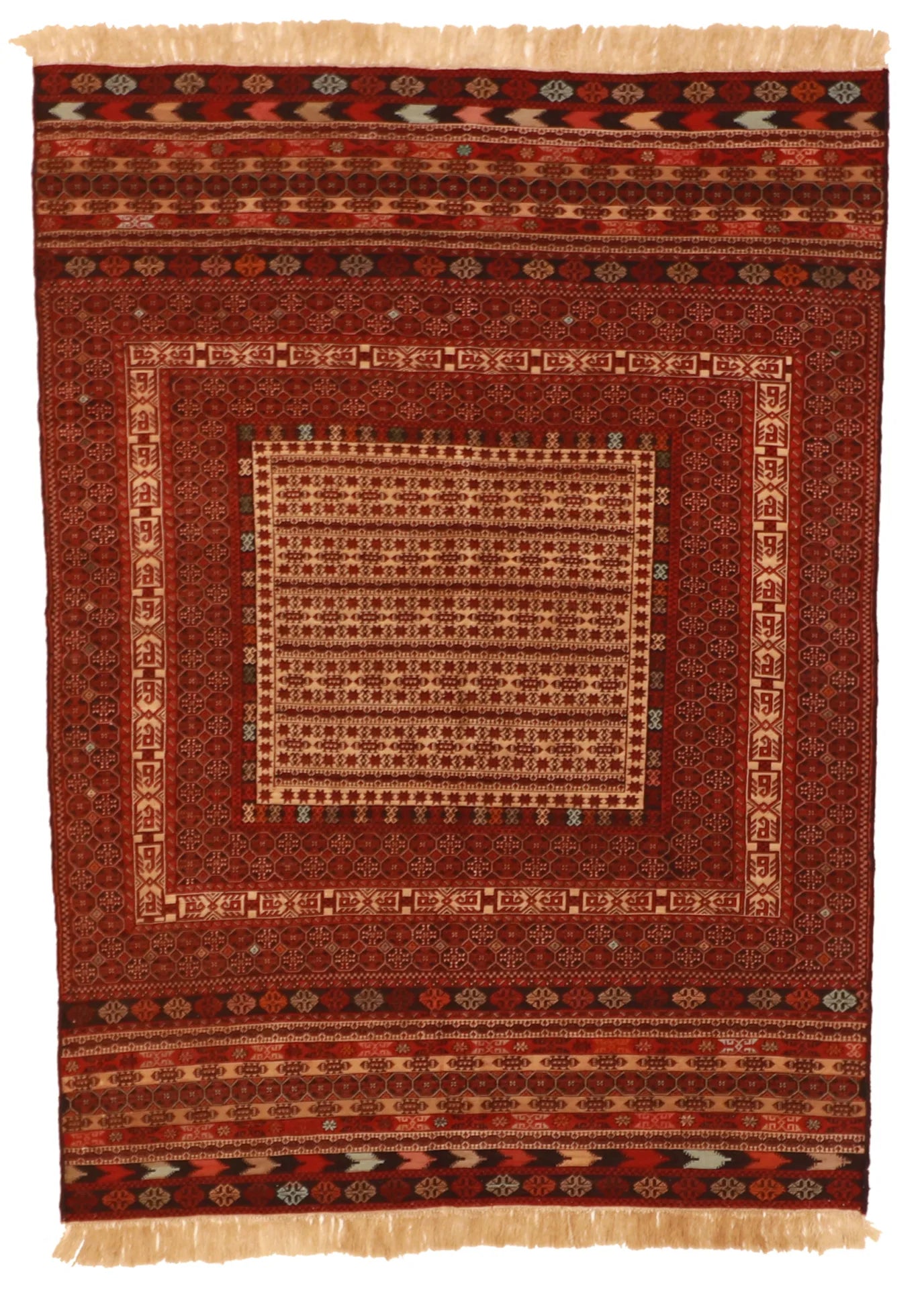 4.2 x 5.9 - Baluch Fine/Wool Geometric Rectangle - Finest Hand-Made Quality Wool — 54981