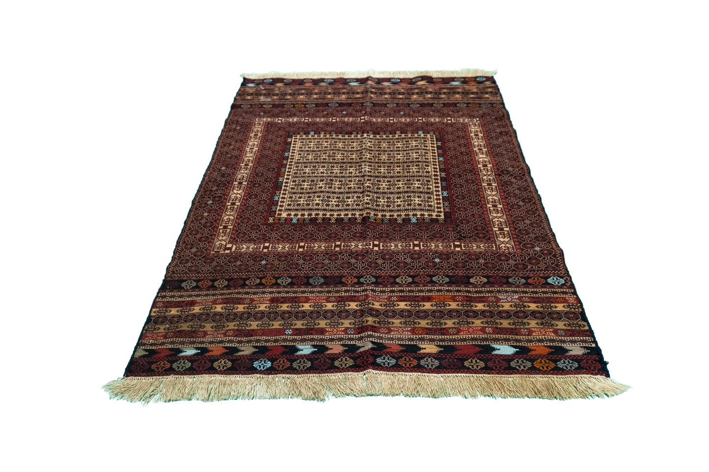 W 4.2 L 5.9 Baluch 100% Wool Hand-Woven Geometric Design - 54981
