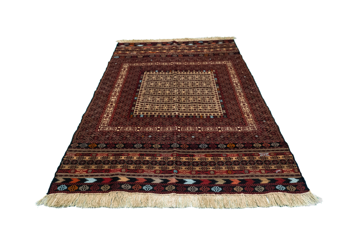 W 4.2 L 5.9 Baluch 100% Wool Hand-Woven Geometric Design - 54981