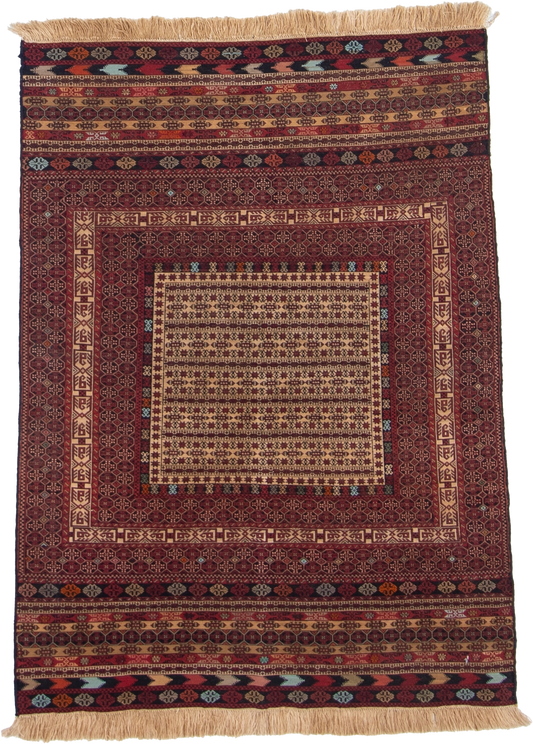 W 4.2 L 5.9 Baluch 100% Wool Hand-Woven Geometric Design - 54981