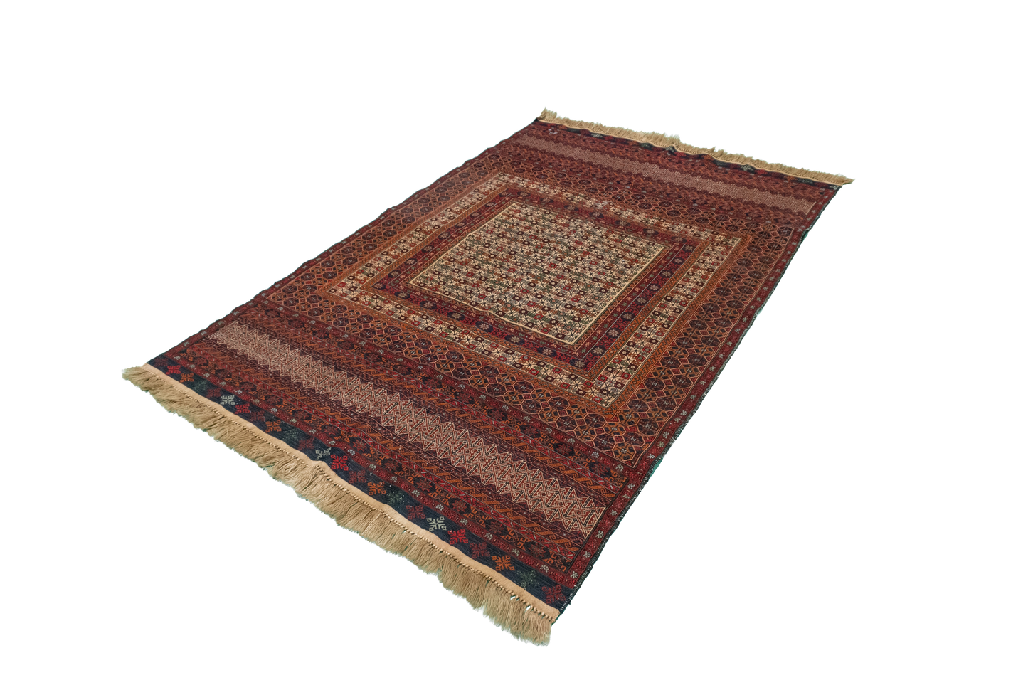 W 4 L 6 Kurdish 100% Wool Hand-Woven Geometric Design - 55028
