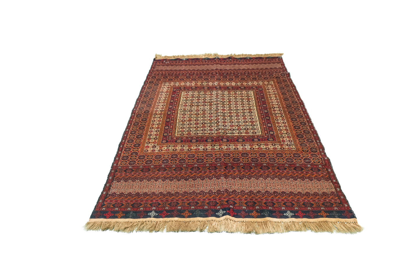 W 4 L 6 Kurdish 100% Wool Hand-Woven Geometric Design - 55028