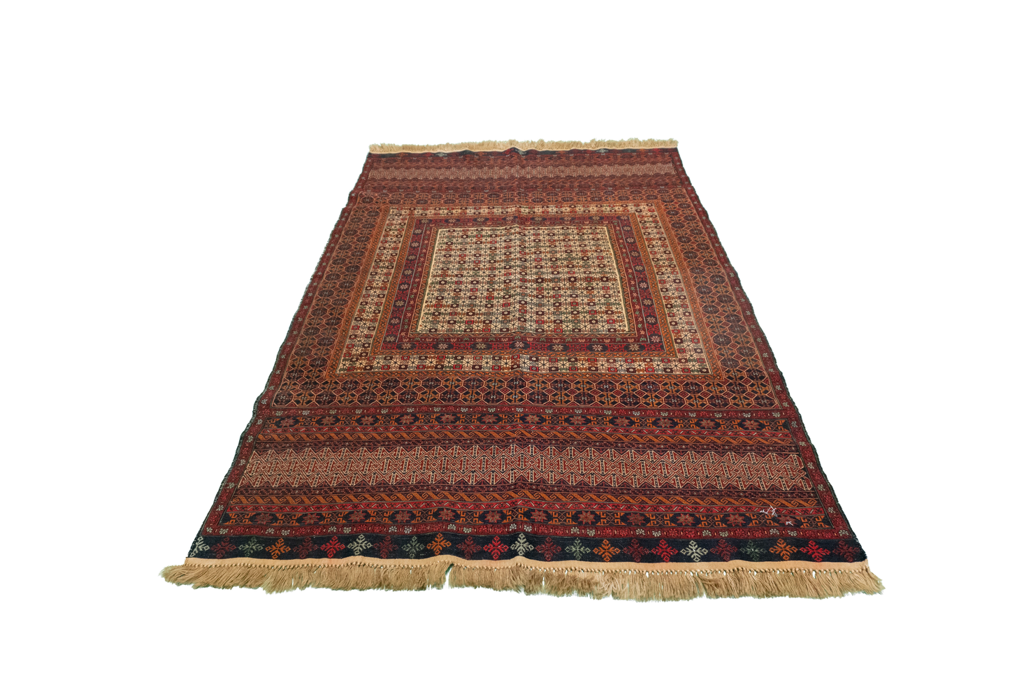 W 4 L 6 Kurdish 100% Wool Hand-Woven Geometric Design - 55028