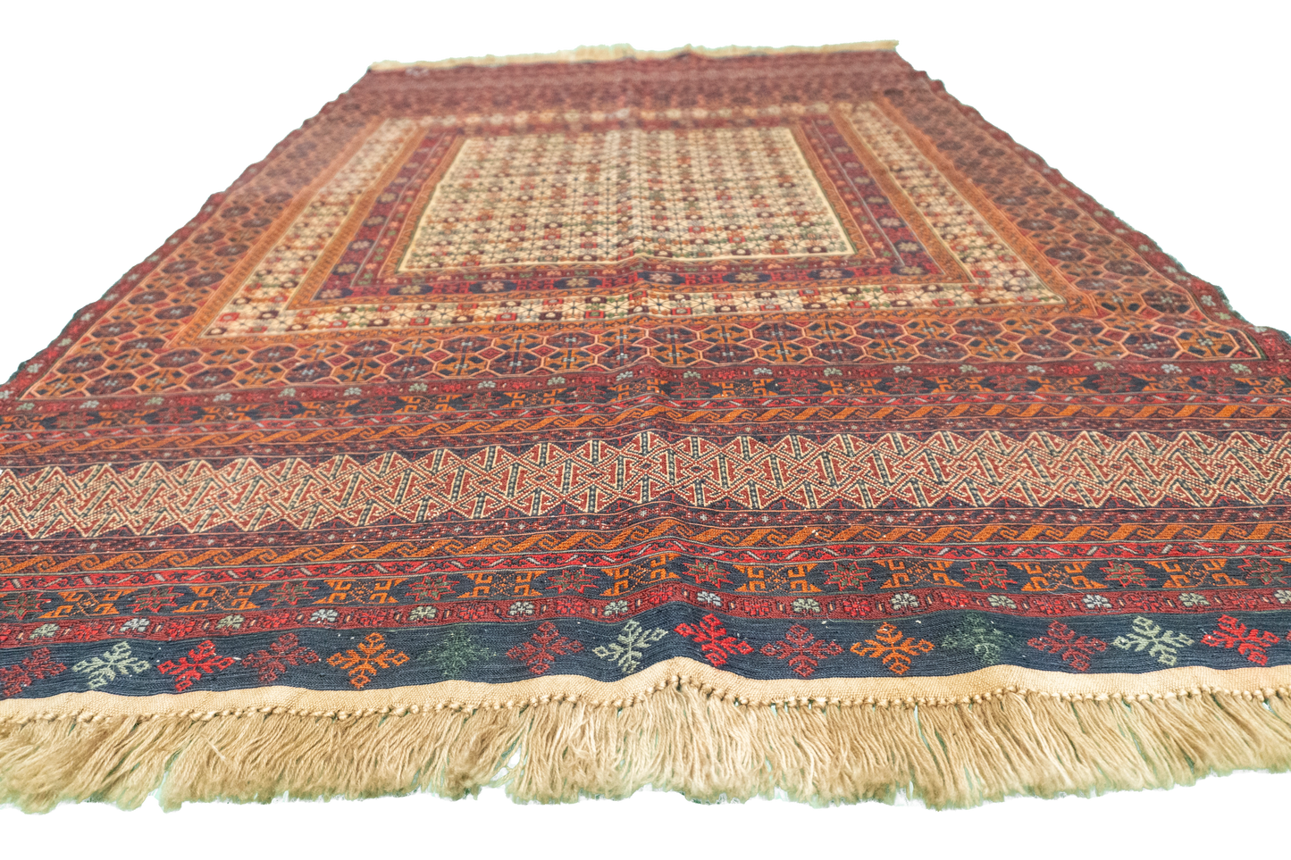 W 4 L 6 Kurdish 100% Wool Hand-Woven Geometric Design - 55028