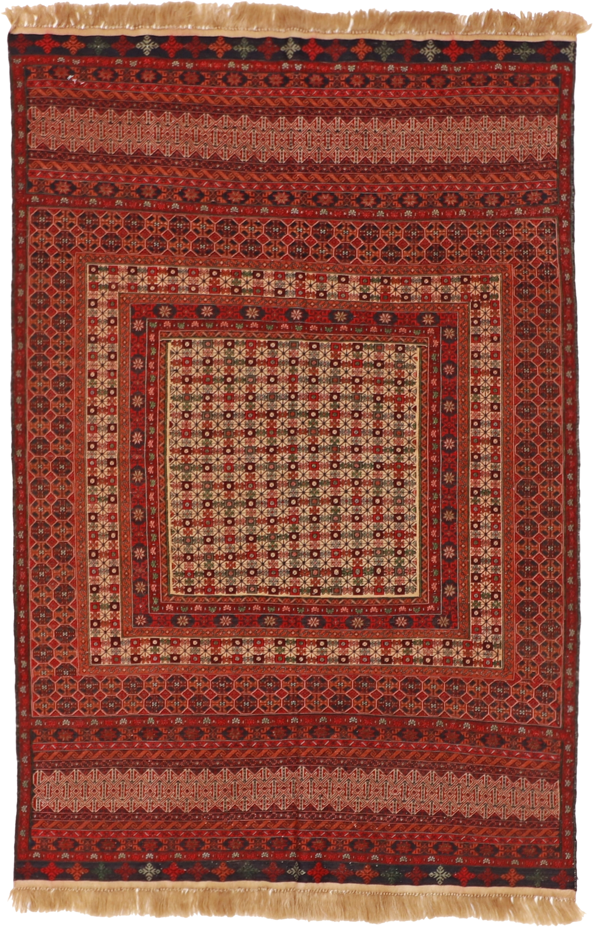 W 4 L 6 Kurdish 100% Wool Hand-Woven Geometric Design - 55028