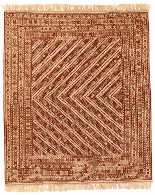 5.2 x 6.2 - Susane Fine/Wool Kilim Rectangle - Finest Hand-Made Quality Wool — 55034