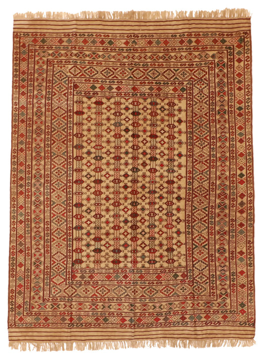 4.10 x 6.5 - Gegem Fine/Wool Geometric Rectangle - Finest Hand-Knotted Quality Wool — 55044