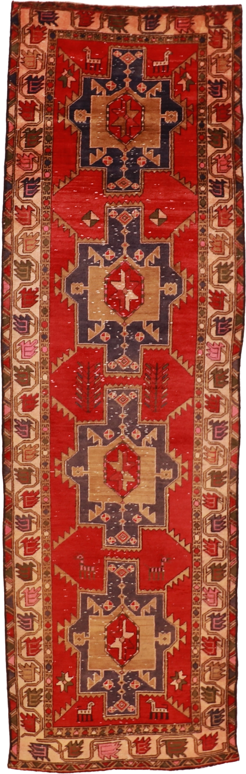 W 3.6 L 11.1 Hamadan Runner 100% Wool Hand-Woven Geometric Design - 55072