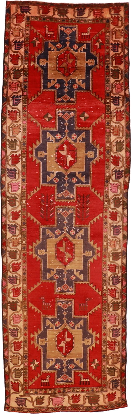 W 3.6 L 11.1 Hamadan Runner 100% Wool Hand-Woven Geometric Design - 55072