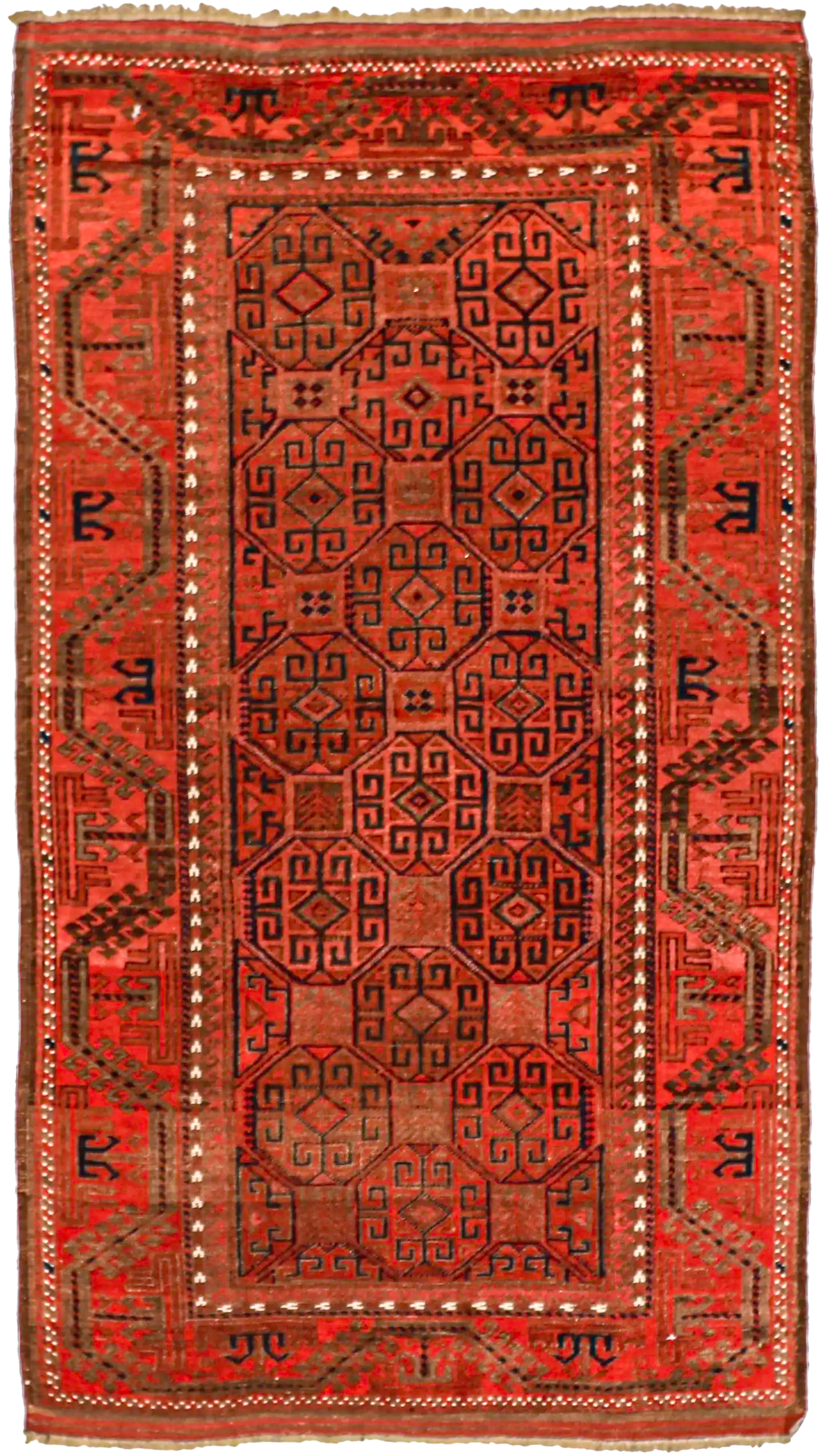 W 3.9 L 6.6 Baluch Antique 100% Wool Hand-Woven Geometric Design - 55202