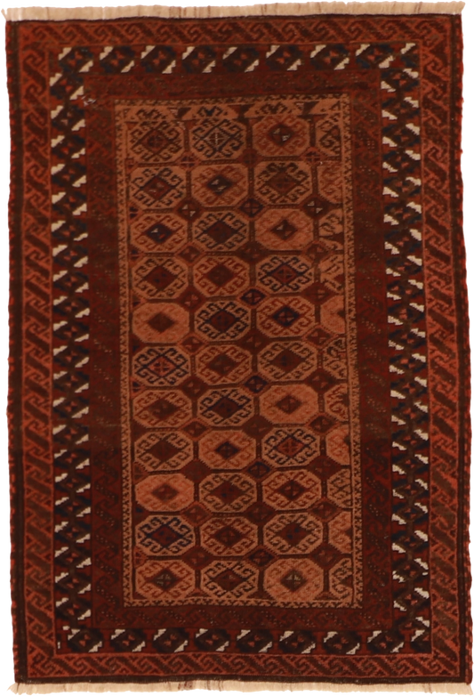 W 2.9 L 4 Baluch Antique 100% Wool Hand-Woven All-Over Design - 55216