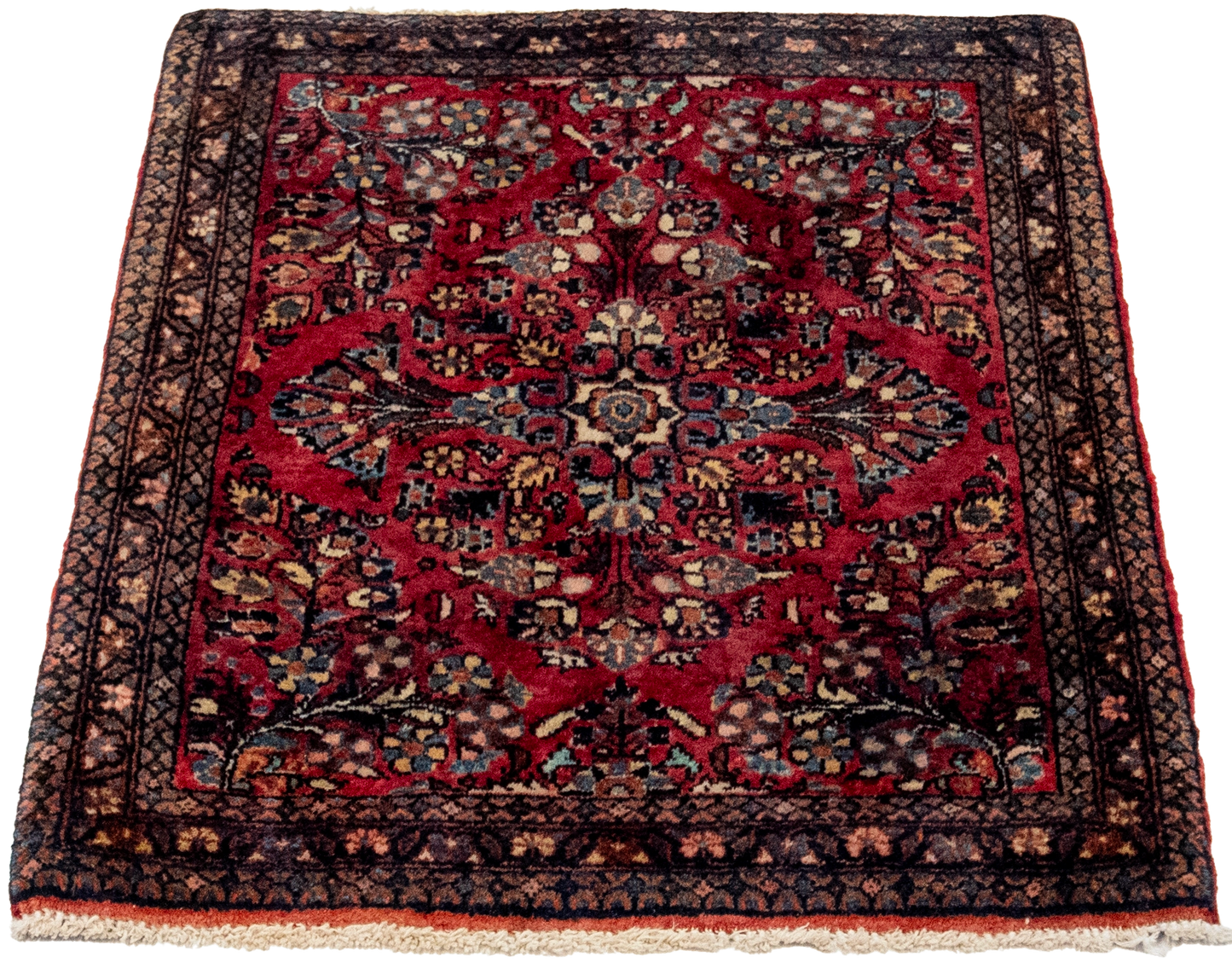 W 1.11 L 2.9 Sarouk Antique 100% Wool Hand-Woven All-Over Design - 55405