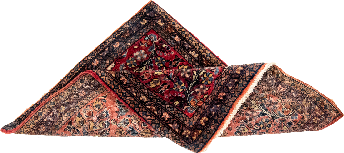 W 1.11 L 2.9 Sarouk Antique 100% Wool Hand-Woven All-Over Design - 55405