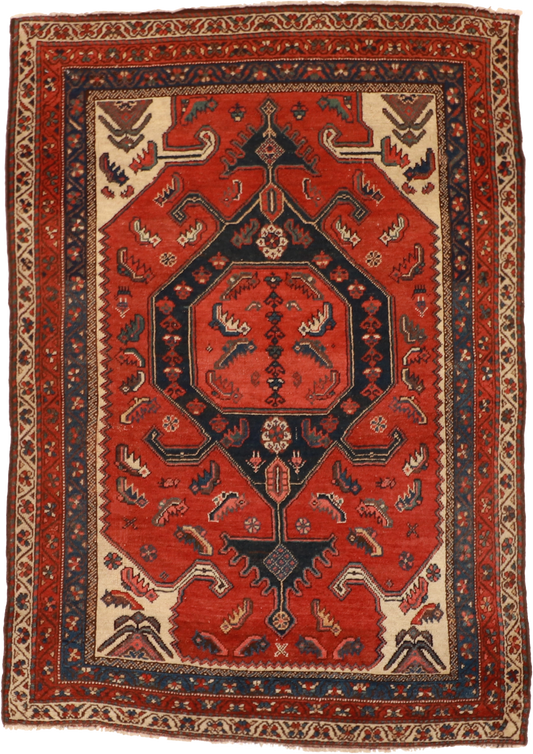 W 4.6 L 6.5 Kurdish Antique 100% Wool Hand-Woven All-Over Design - 55420