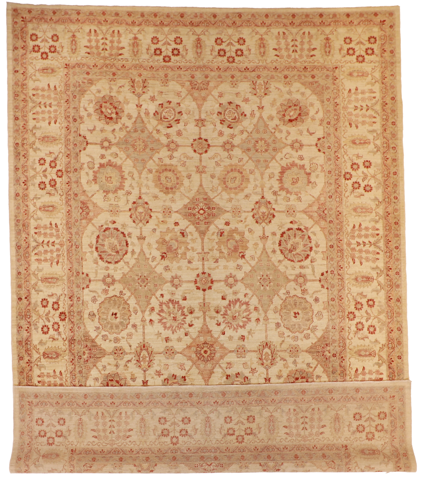 W 10 - L 14.1 - Oushak Fine/Wool All Over Rectangle - Finest Hand-Knotted Quality Wool - 55442